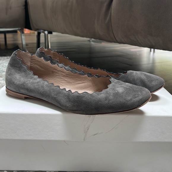 Chloé gray velvet flats with ruffle edges - Picture 2 of 5